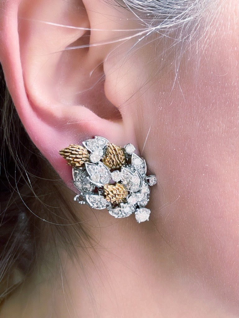 Textured Gold Diamond Spray Earrings