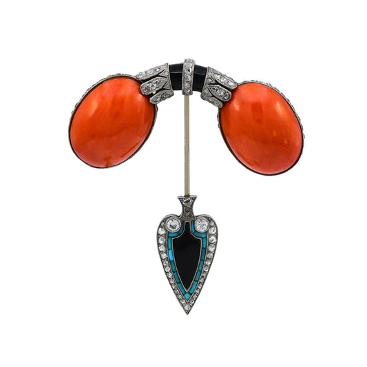 Art Deco Coral Diamond Jabot