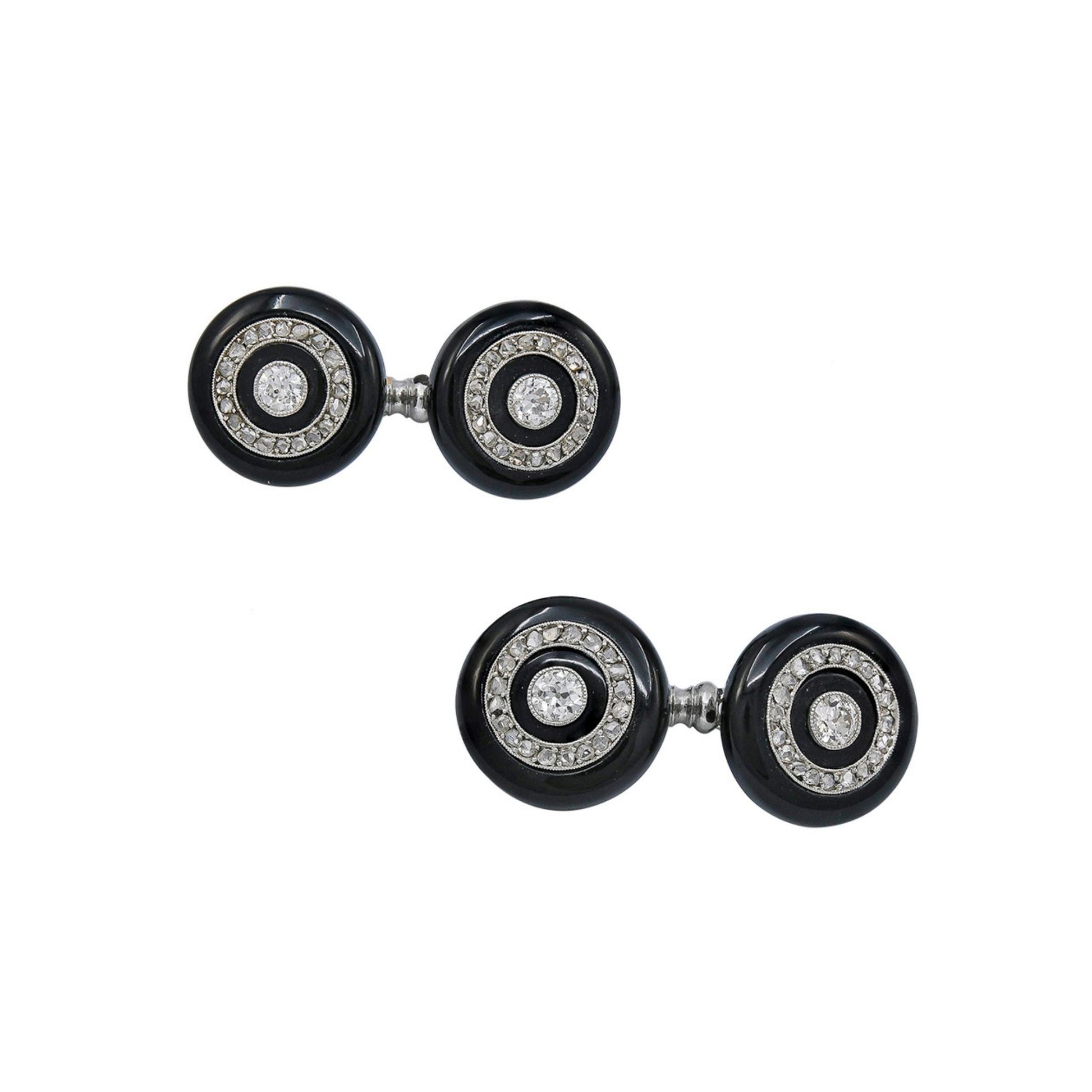 French Art Deco Black Onyx Diamond Cufflinks