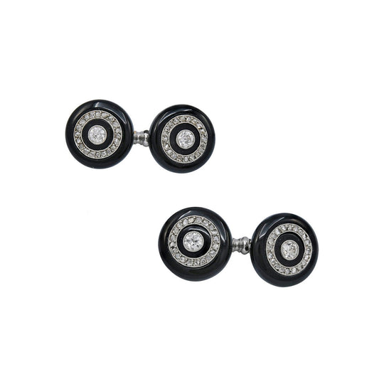 French Art Deco Black Onyx Diamond Cufflinks