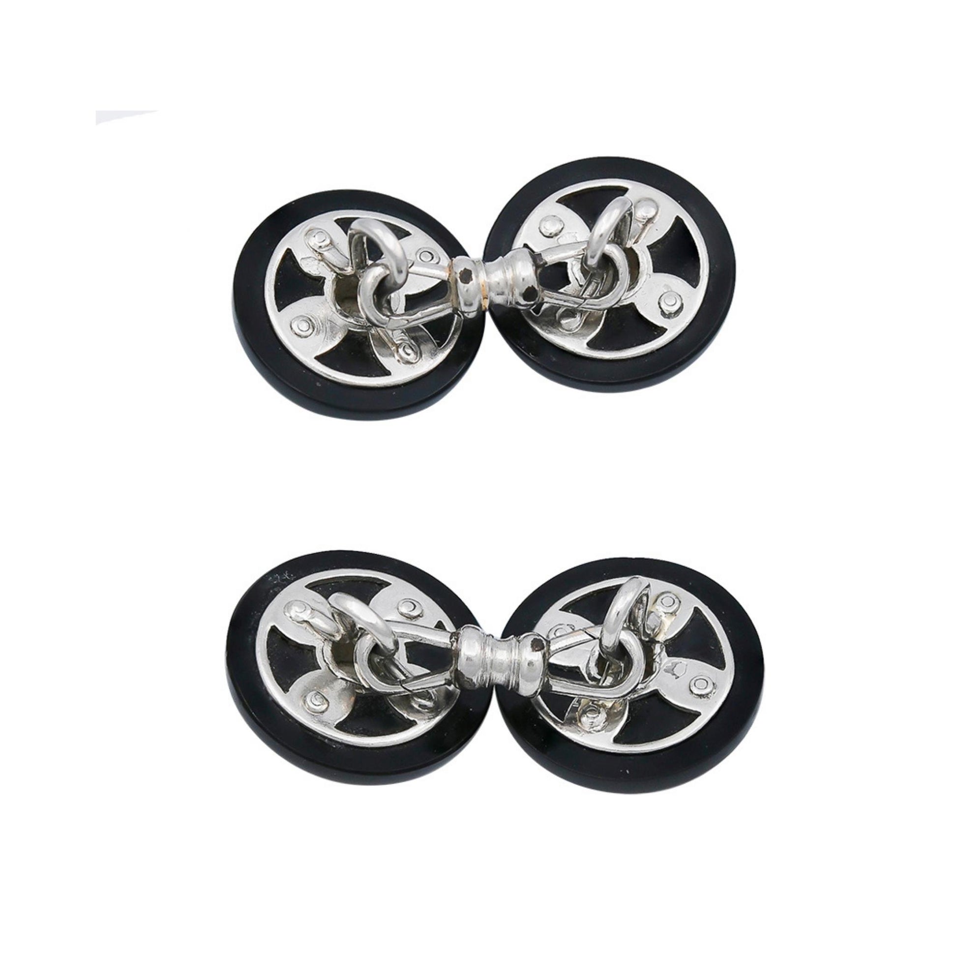 French Art Deco Black Onyx Diamond Cufflinks