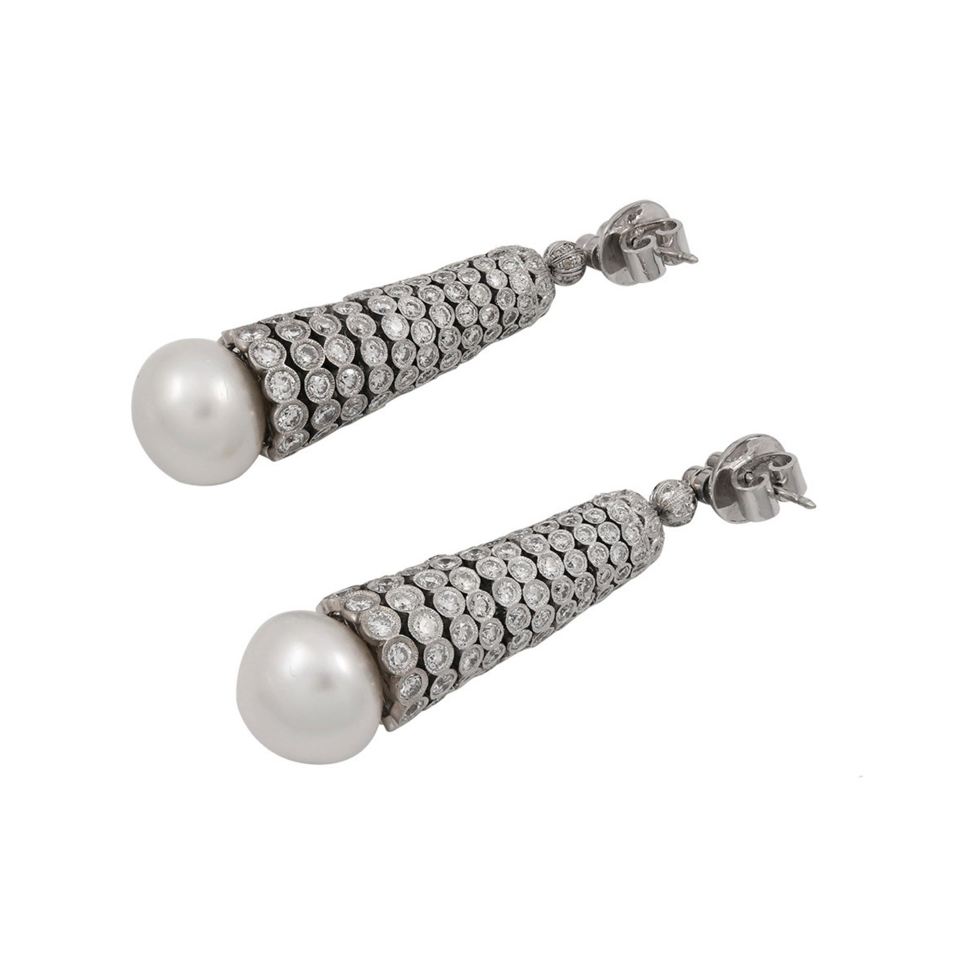 Cultured Pearl Diamond Drop Earrings