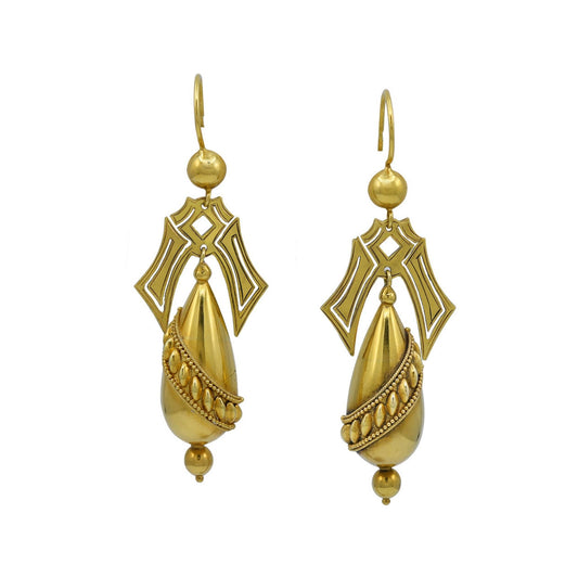 CASTELLANI Antique Gold Hollowform Pendant Earrings