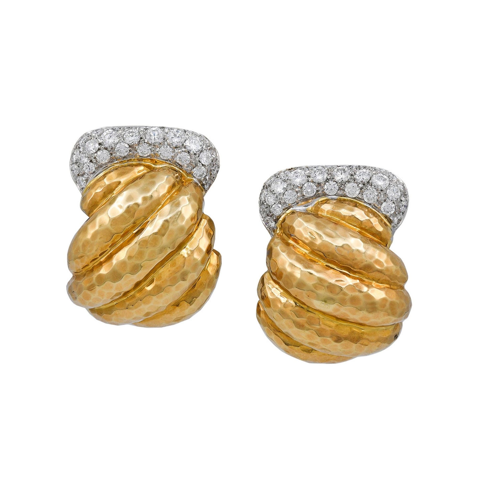 David Webb Gold Diamond Bombé Earrings