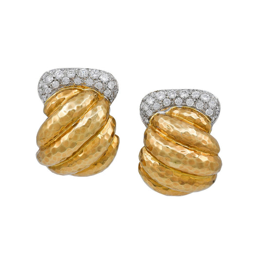 David Webb Gold Diamond Bombé Earrings