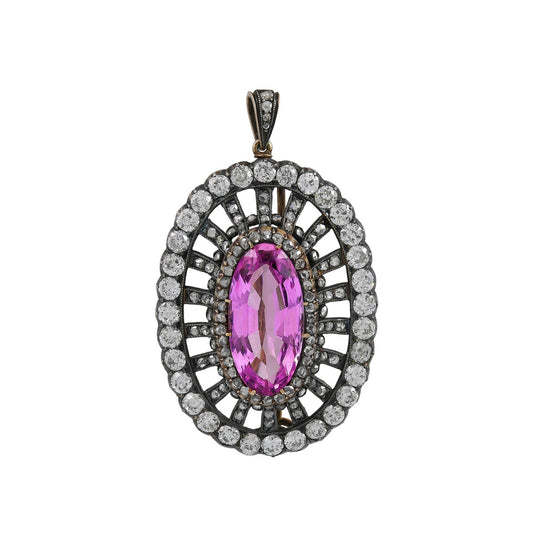 Antique Pink Topaz Diamond Pendant Brooch