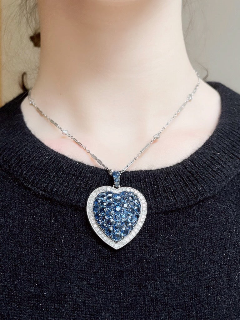 Heart Shaped Sapphire Diamond Pendant Necklace