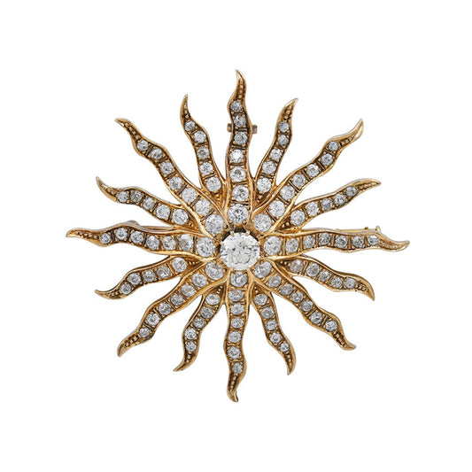 Antique Diamond Sunburst Pendant Brooch