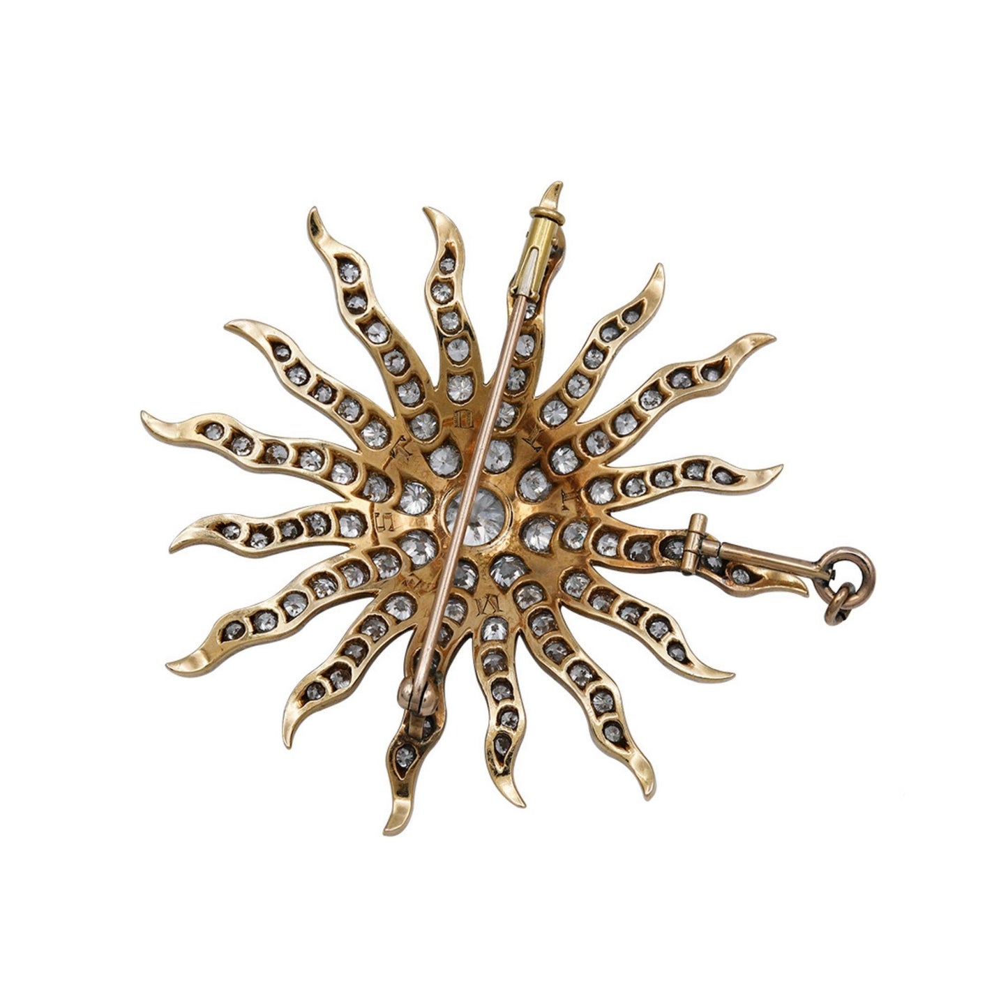 Antique Diamond Sunburst Pendant Brooch