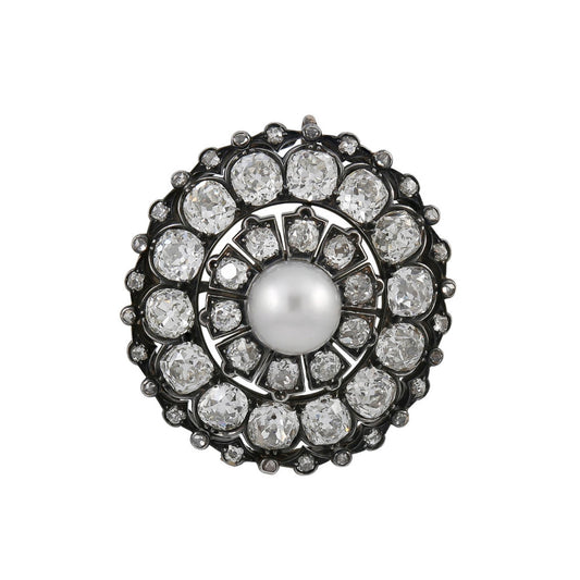 Antique Natural Pearl Diamond Pendant Brooch