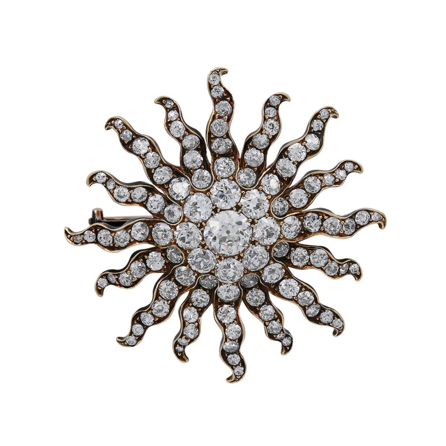 Antique Diamond Sunburst Pendant Brooch