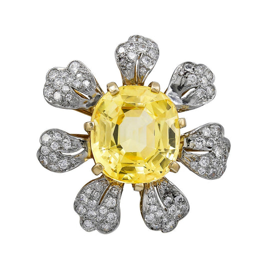 Yellow Sapphire Diamond Flower Pendant