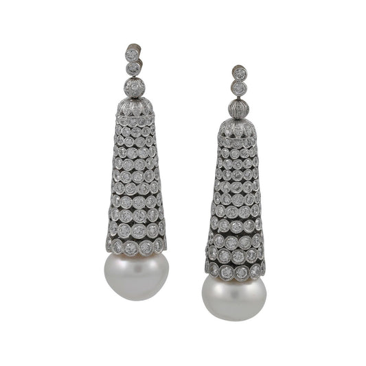 Cultured Pearl Diamond Drop Earrings