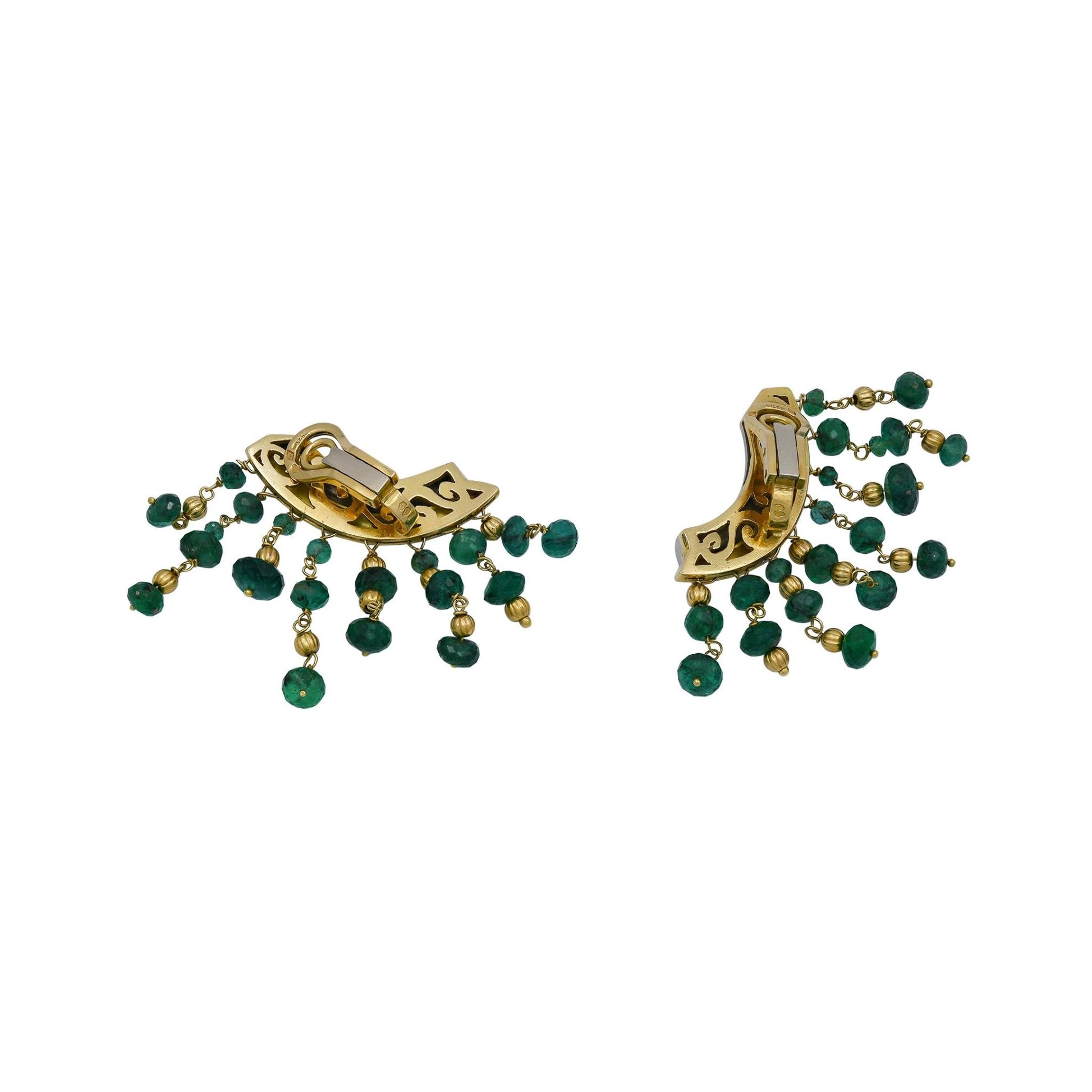 French Emerald Bead Fringe Earrings