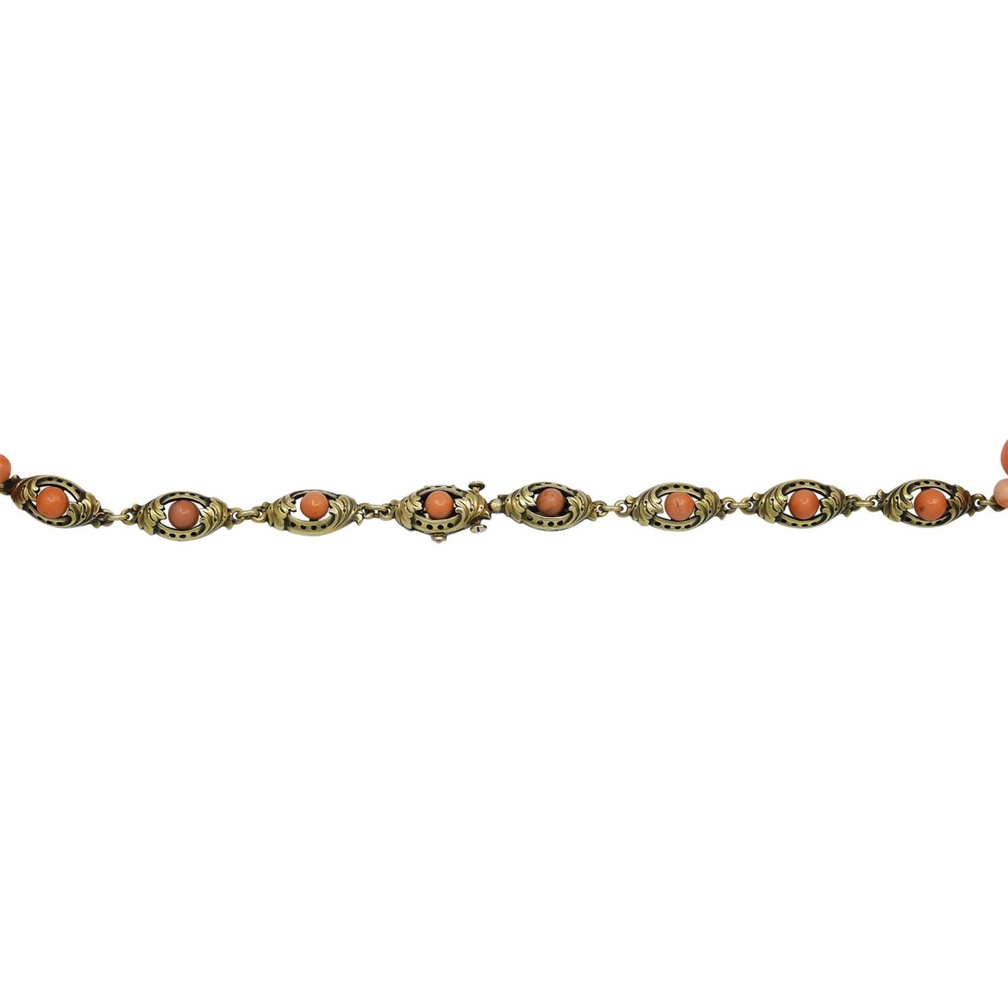 Antique Gold Coral Bead Pendant Necklace